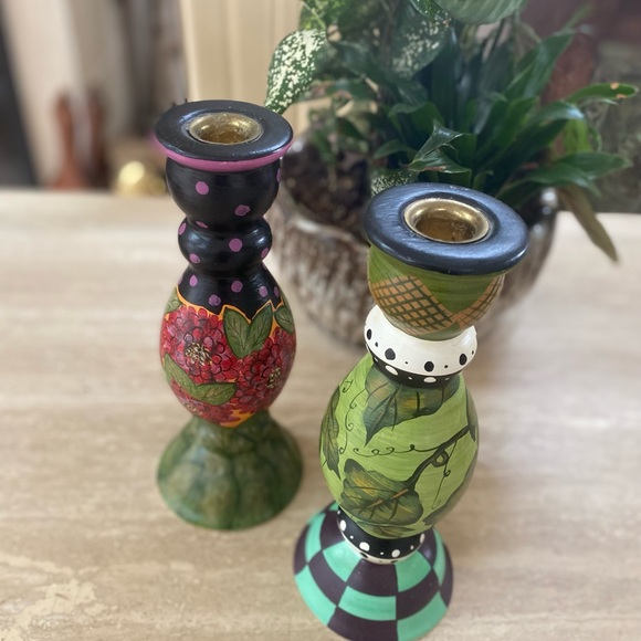 Colorful Hand-Painted Candle Holders Set of 3 - Picture 11 of 15